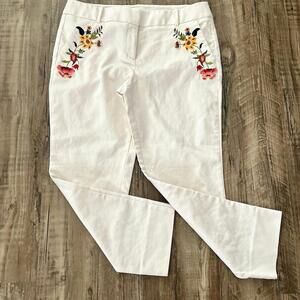 LOFT Marisa Style Ankle/Capri Pants In Floral Design, Cream Colored, Size 10